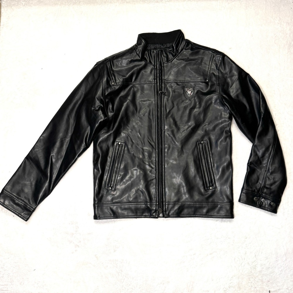 EA Collection Italy Style Biker Jacket Men's Black Leather Classic Moto - Medium